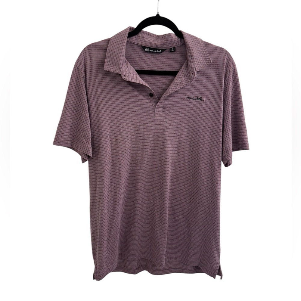 Travis Mathew Golf Course Embroidered Mauve Light Striped Men's Polo Size Large